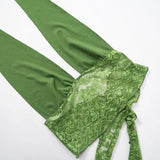 Daiiibabyyy 2024 Summer Sexy Spicy Girls Slim 2 Piece Set Women Lace Patchwork Halter Backless Crop Top Drawstring Skinny Shorts Streetwear