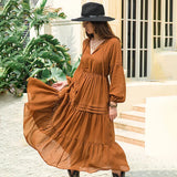 Daiiibabyyy Lantern Sleeve Flippy Hem Dress V-neck long sleeve spring summer dress new maxi boho dress women