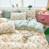 DAIIIBABYYY  -  New Little Fresh Pure Cotton Four Piece Set with 40 Thread Count All Cotton Bedding Ins Bed Sheet and Quilt Set with 4