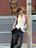 DAIIIBABYYY  -  Y2k Aesthetic Halter Sexy Ruffled Tanks Women Harajuku Solid Single Breasted Camisole Streetwear Summer Vintage Cropped Tank Top