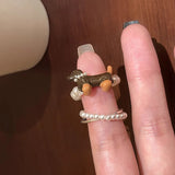 Daiiibabyyy  Sausage Dog Pearl Ring Girl Cartoon Cute Luxury High-end Index Finger Ring Niche Funny Creative Stacking Jewelry Accessories