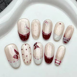 Daiiibabyyy  10pcs Purple Cat's Eye Handmade Fake Nails Tips Glitter Mid-length Oval Press on Nails Art Bow Rhinestone Design False Nail Sets