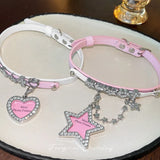 Daiiibabyyy  Korean Fashion Pink Crystal Star Chains Necklace Harajuku Charms Cross Heart Pendant Necklace for Women Kawaii Jewelry Sexy