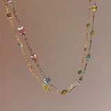 Daiiibabyyy  Romantic Colorful Rhinestones Tassel Necklaces for Women Bohemian Simple Zircon Heart Necklaces Y2K Friendship Jewelry Gifts