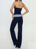 Daiiibabyyy  Elegant Two Piece Set with Scoop Neck Sleeveless Top and High Waisted Pants in Contrasting Colors for Women s Fashion