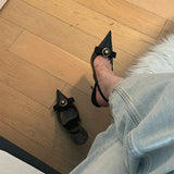 Daiiibabyyy  Handmade Slim Heel High Heels Women Size 32-45 French Style Pointed Toe Bow Low Cut Boutique Shoes Summer
