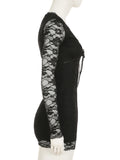 DAIIIBABYYY  -  Sexy Slim Lace Bodycon Dress Casual Bow V-Ncek Long Sleeve Mini Dresses For Women 2025 Spring Autumn Streetwear Lady