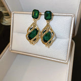 Daiiibabyyy  Silver Needle Geometric Drop Earrings for Women Retro Fashion Personality Drop Earrings Temperament Jewelry Female
