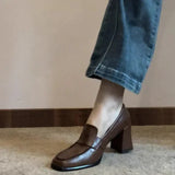 Daiiibabyyy  Autumn Women's High Heel Shoes New Fashion Shallow Square Toe Chunky Heel Slip on Shoes for Women Dress Students Mary Jane Shoes