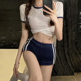 DAIIIBABYYY  -  Hot Girl Sexy Suit Women's Summer O-neck Short-sleeved T-shirt High-waisted Shorts Two-piece Set Fashion Female Clothes