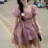 DAIIIBABYYY  -  Korean Style Elegant Women Kawaii Hot Girl Dress Tighten The Waist 2024 Spring Summer New Dress Fashion Princess Lovely Dress