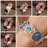 Daiiibabyyy  Enamel Colored Oil Rose Bracelet Geometric Hollowing Out Elastic Buckle Elastic Flower Bangle Ethnic Chinese