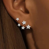 Daiiibabyyy  Exquisite Shiny Zircon Star Stud Earrings for Women Girls Luxury Crystal Geometric Pentagram Earrings Wedding Jewelry Gifts