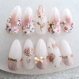 Daiiibabyyy  24Pcs Mid-length Almond Fake Nails Cat's Eye Black Cat Bow Press on False Nails Heart Rhinestone Reusable Full Cover Nails Tips