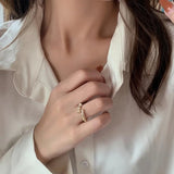 Daiiibabyyy Unique Design Sense Opals Bamboo Modeling Gold Color Ring Korean Fashion Jewelry Party for Women's Girls Luxury Accessories Gift