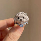 Daiiibabyyy  Cute Simulation Pet Ring Sweet Pink Hat Kitten Dog Ring Fun Animals Lovers Hand Jewelry Accessories for Women Girlfriend Gifts