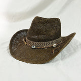 Daiiibabyyy  Hollow Out Breathable Handmade Woven Straw Hat Men Women Summer Sunshade Rolled Brim Western Cowboy Hat Shell Vintage Beach Hat