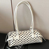Daiiibabyyy  Y2k Polka Dot Cylindrical Handbag Ins Trendy Personality Elegant Retro Glossy Leather Exquisite Small Capacity Daily Commuting
