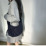 Daiiibabyyy  Streetwear Polka Dot Office Lady Shoulder Bag Women Canvas Drawstring Pleated Hobo Bags Y2k Aesthetic Handbags Crossbody Korean