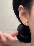 Daiiibabyyy New Trendy Cute Pearl Flower Earrings for Women Exquisite S925 Silver Needle Studs Sweet Elegant Party Jewelry Wedding Gifts