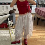Daiiibabyyy  French Vintage Lace Lantern Pants Women Elastic Waist Loose Casual Streetwear Y2K Hot Girl Trendy All-match Long Trousers