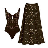 Daiiibabyyy  women's long skirt casual suit for spring and summer fashion new swimsuit with hollow out design sexy swimsuit
