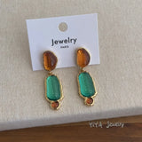 Daiiibabyyy  Minar Stylish Contrast Color Resin Geometric Long Drop Earrings for Women 14K Real Gold Plated Copper Alloy Statement Jewelry
