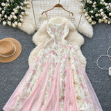 DAIIIBABYYY  -  Elegant Butterfly Print Mesh Spliced Ruffle Sleeveless Chic Straps Slim Slip Dresses French Women High Street Summer Clothing