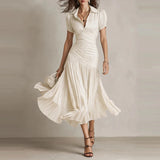 Daiiibabyyy  Collar solid color shirt dress, spring fashion casual short sleeved high waisted dress elegant commuting summer long skirt
