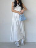 DAIIIBABYYY  -  2025 Fashion Korean Side Pleated Large Swing Vest Dress Women Summer New Retro and Stylish Loose White Long Vestidos