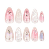 Daiiibabyyy  24pcs Manicure Long Almond False Nails Stiletto Stained Love Flame Fake Nials Detachable Ballerina French Nail Tips Women