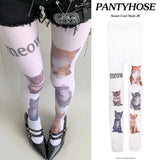 Cute Cat Pattern JK Pantyhose Sweet Punk White Tights High Stretchy Cotton Stocking for Cool Girl Cosplay Harajuku Japanese Sock