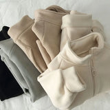 Daiiibabyyy  Double-sided Sweatshirt for Women Plus Velvet Winter Thick Loose Versatile Collar Zipper Sweatshirt Casual Sports Cardigan