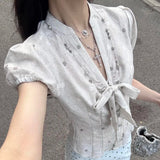 Daiiibabyyy  French Style New Print Spice Girls Shirts Lace Up Slim Waist Dot Casual Blusas Temperament Age Reduction Elegant Blouses