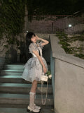 DAIIIBABYYY  -  A-line Organza Dresses Female Square Collar Puff Sleeve Robe Femme Slim Waist Sweet Mini Dress Summer Korean Vestido