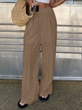 Daiiibabyyy  Spring Fashion Elastic Waist Women's Pants Elegant Embroidered Hollow Straight Pants Summer Casual Simple Loose Holiday Pants