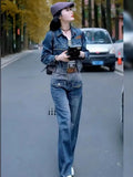 DAIIIBABYYY  -  European Hot-selling Fashion Heavy-duty Denim Suit for Women Autumn Casual Jacket Korean Wide-leg Pants Age-reducing Two-piece