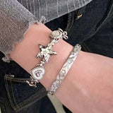 Daiiibabyyy  Y2K Shiny Crystal Heart Star Chain for Women Korean Fashion Geometric Charm Aesthetic Bracelets Accessories Punk Cool