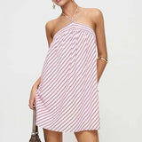 DAIIIBABYYY  -  Summer Hollow Out Backless Casual Dress New Fashion Sleeveless Lace Up Beach Dress Woman Elegant Stripe Print Halter Party Dress