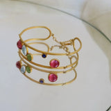 Daiiibabyyy  European and American Retro Colored Rhinestone Geometric Hollow Wide Bracelet Women Temperament Fashion Jewelry