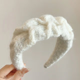 DAIIIBABYYY  -  Milk blue series~soft waxy pleated white wool headband women's wide edge high cranial top advanced sense gentle hairpin headband