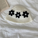 Daiiibabyyy  Korean Sweet Three-dimensional Flower Hand-crocheted Bucket Hat Men's and Women's Spring and Summer Fashion Versatile Basin Cap