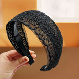 Daiiibabyyy  Korean New Vintage Lace Flower Hair Hoop Sweet Headband Temperament Wide Side Hairbands Girls Women Hollow Non Slip Headwear