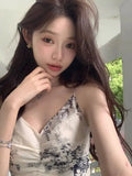 DAIIIBABYYY  -  Ink Tank Top Women Niche Design Sense 2025 Summer New Ink Artistic Temperament Chinese Style Long Skirt Elegang