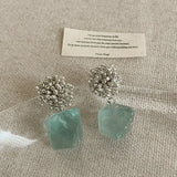 Daiiibabyyy  Handmade Irregular Green Natural Stone Metal Beads Strand Hanging Dangle Earrings for Women Mujer Party Holiday Jewelry