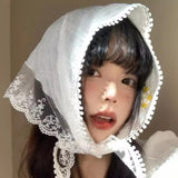 DAIIIBABYYY  -  Korean Ins Lace Hair Scarf Women Retro Triangle Hair Band Strap Hair Bag Headscarf Hat Travel Photo Headband Turban Accessorie