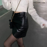 Daiiibabyyy  Irregular Pleated Skirt for Women High Waisted Black Miniskirt Elegant Hip Hugging Skirt
