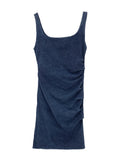 Daiiibabyyy  Women's Summer Blue Denim Short Dress High Waist Folding Strap Hip Wrapping Slimming Fit Mini Dresses 2025 New Style Fashion