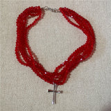 Daiiibabyyy  Gothic Exaggerated Large Butterfly Pendant Choker Cross Star Red Bead Necklace For Women Halloween Grunge Jewelry Accessories