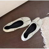 Daiiibabyyy  Ballet Style Vintage Pleated Split Toe Women Pumps Fashion Soft Leather Rivet Bowknot 5CM High Heels Casual Tabi Loafers Shoes